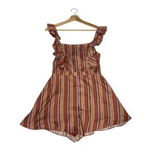 TJD Raina Dawn Striped Ruffle Romper Womens Extra Small Eclectic Grandpa NWT
